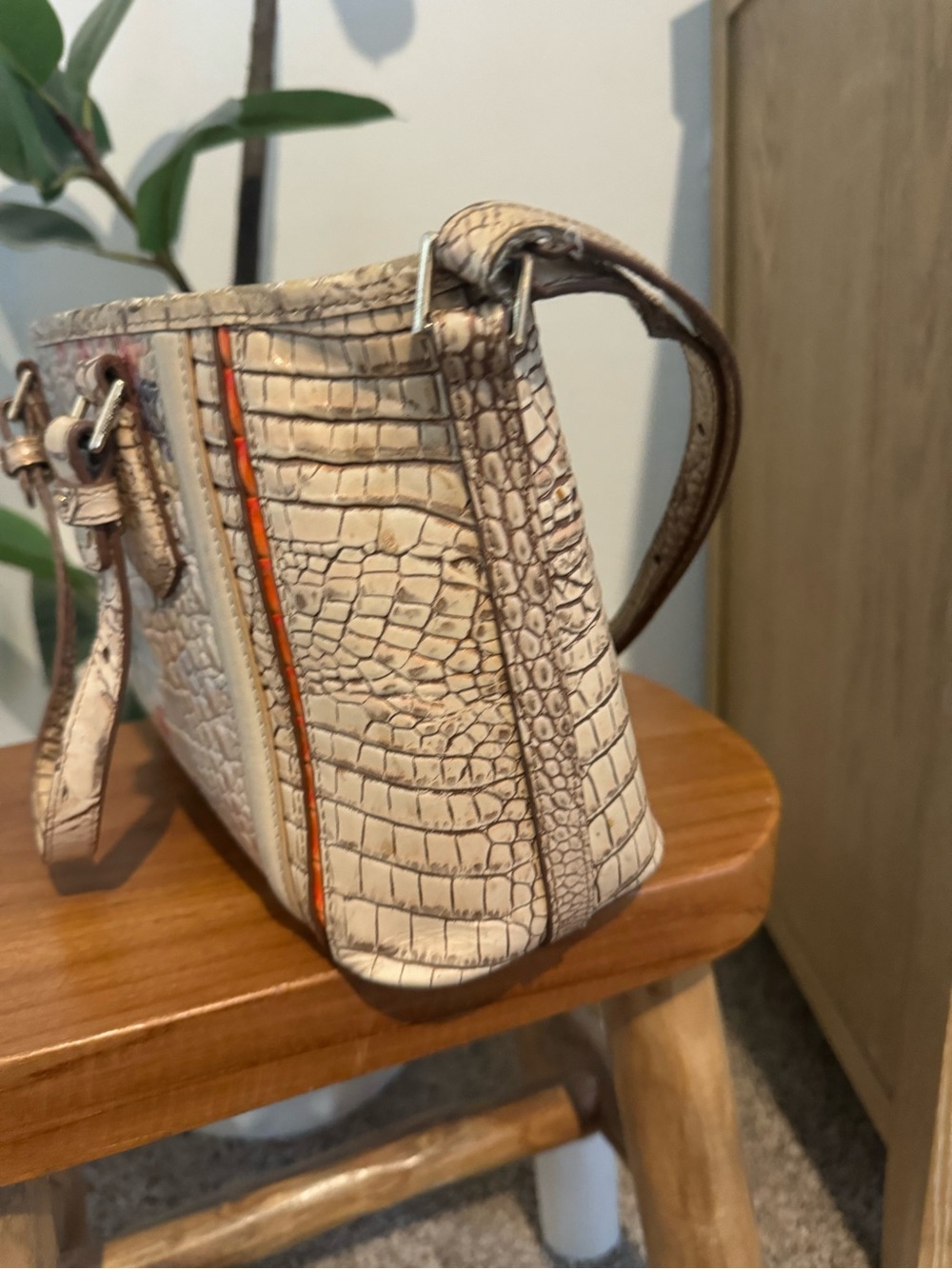 Brahmin Neutral Croc-Embossed Tote with Multicolor Painted Accent - Picture 5 of 7